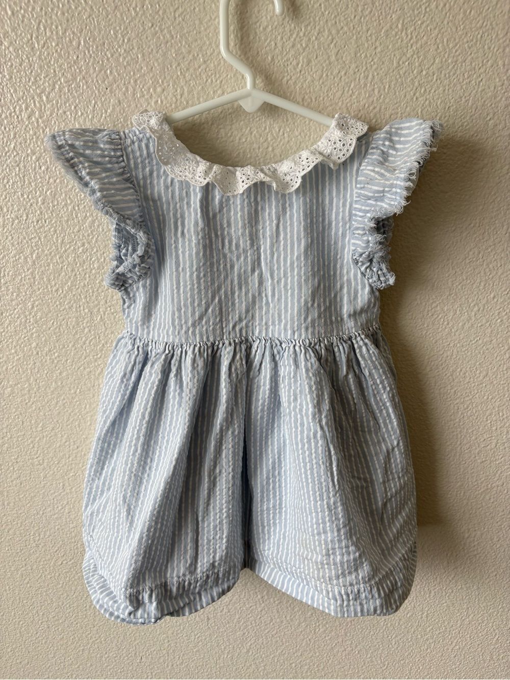 NEXT Light Blue & White Striped Casual Girls Summer Dress Size 1 1/2 -2 yrs